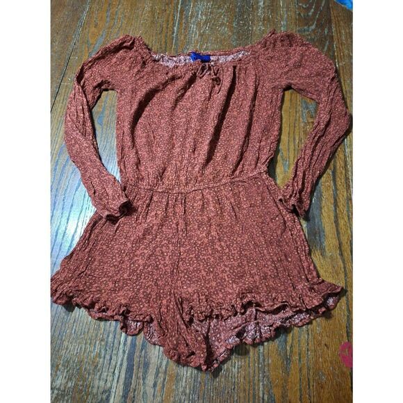 Small Aeropostale Orange Brown Elastic Waist One Piece Romper Shorts Outfit - Picture 1 of 2